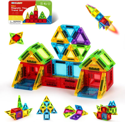 Mini Magnetic Tiles Travel Set with Metal Storage Box,STEM Christmas Holiday Toy for Kids Ages 3–12, Magnet Toys Gifts for Toddlers Boys & Girls Christmas Birthday