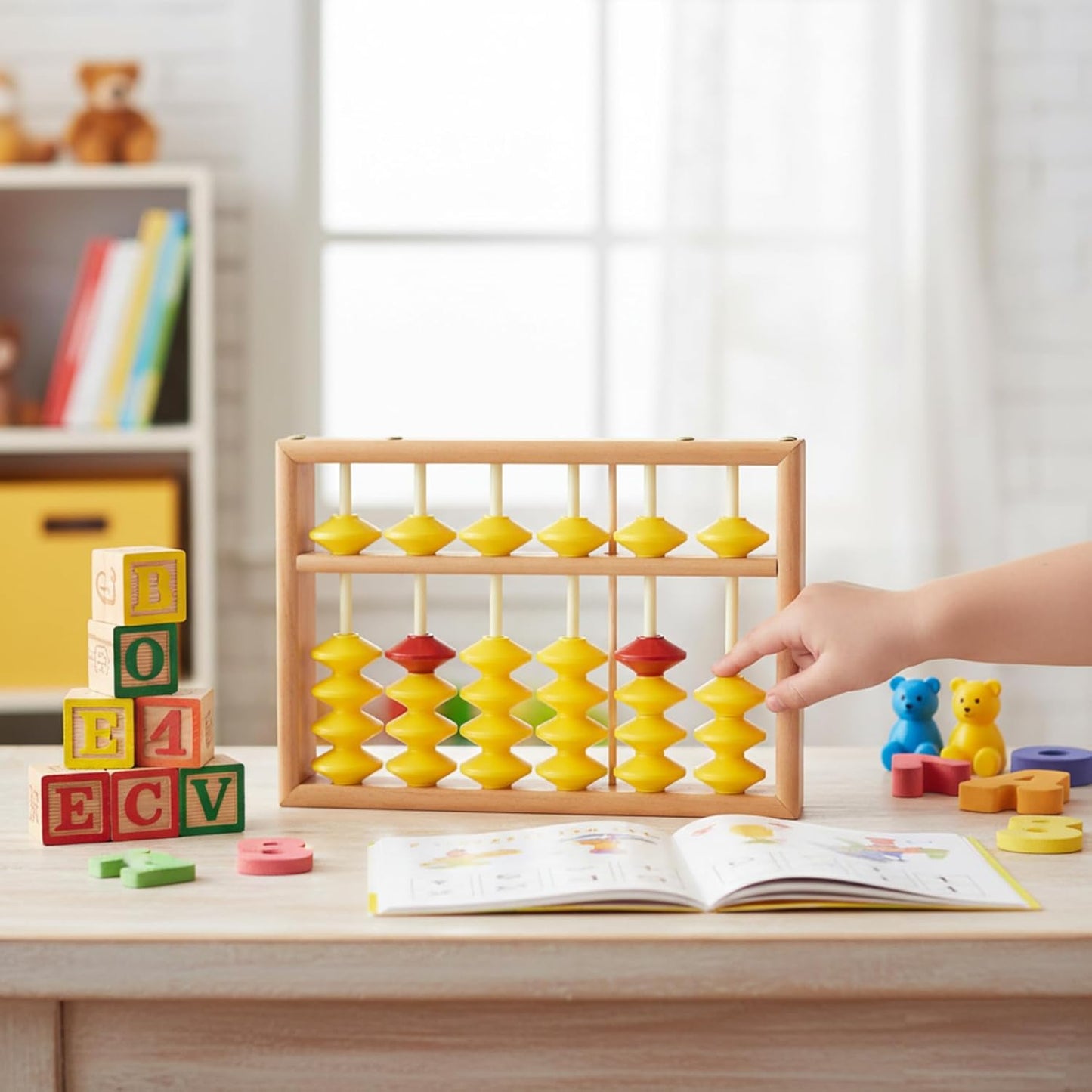 Wooden Abacus for Kids Math, 7 Rods Classroom Abaco with Non-Slip Beads & Hanging Rope, Teacher's Large Abacus for Elementary School