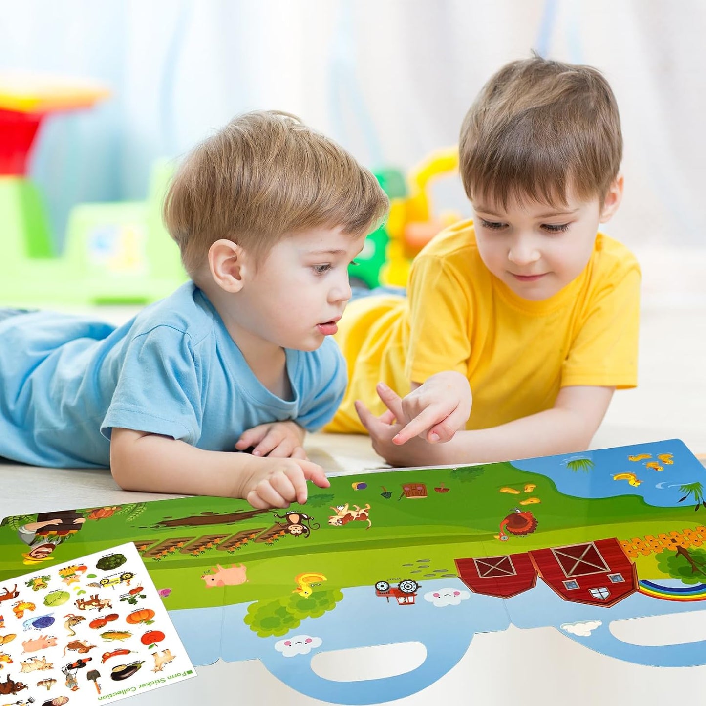 ASTARON Reusable Sticker Book for Toddlers, 88 Pcs Dinosaur Stickers Road Trip Activities Car Airplane Activities Travel Toys for Kids, Kids Quiet Time Activities (2-6 Age)