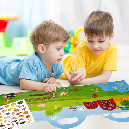 ASTARON Reusable Sticker Book for Toddlers, 88 Pcs Dinosaur Stickers Road Trip Activities Car Airplane Activities Travel Toys for Kids, Kids Quiet Time Activities (2-6 Age)