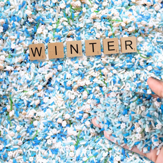 Lattooland Winter Sensory Bin Rice for Preschoolers | Non-Toxic Colored Winter Rice for Sensory Play | Montessori Kit for Toddlers & Kids | Educational Toy | Winter Activities | Snowy Day Plays | 2LB