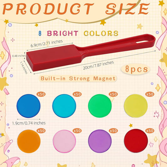 SAYAYA 8 PCS Magnetic Bingo Wand and Chips Set - Includes 400 Colorful Bingo Chips for Fun Family Game Night, Educational Science Learning, Counting, Sorting, Group Activities for Classroom
