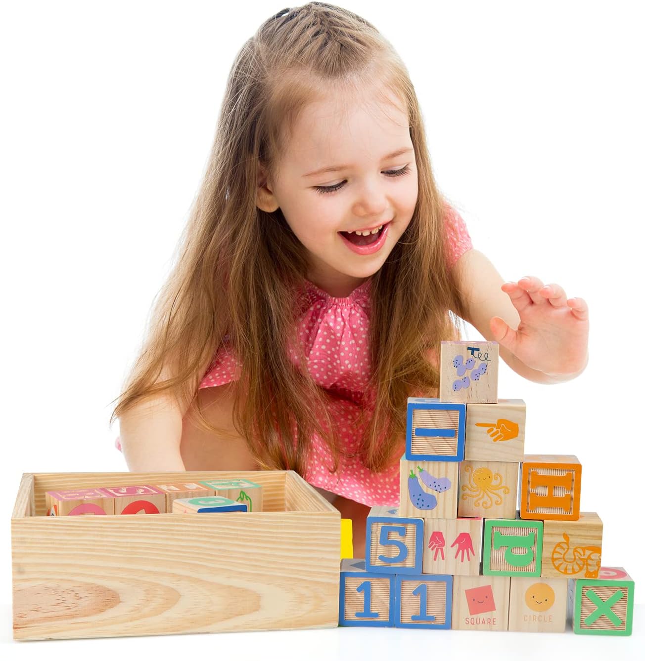 Joqutoys ABC Wooden Building Blocks for Toddlers 1-3 Large, 26 PCS Alphabet & Number Stacking Blocks, Educational Learning Toys for Boys Girls Kids Gifts 1.65''