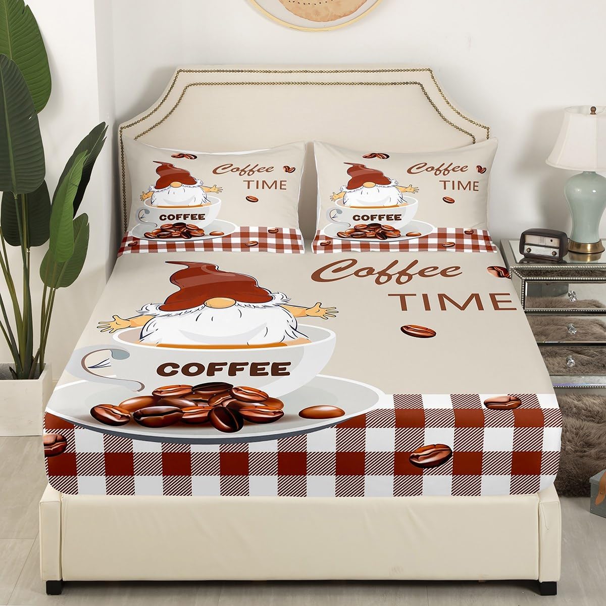 Manfei Musical Kids Fitted Sheet Full Size, MusicalGuitar Radio Drum Kit Headset Print Bedding Set 3pcs for Boys Girls, Rock Music Bed Cover with 2 Pillowcases, Soft Polyester Bedding, No Top Sheet