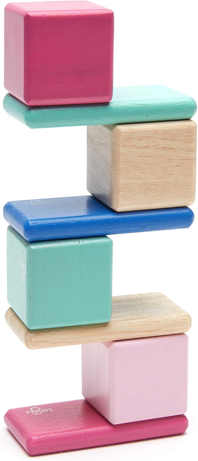 8 Piece Tegu Pocket Pouch Magnetic Wooden Block Set, Tints