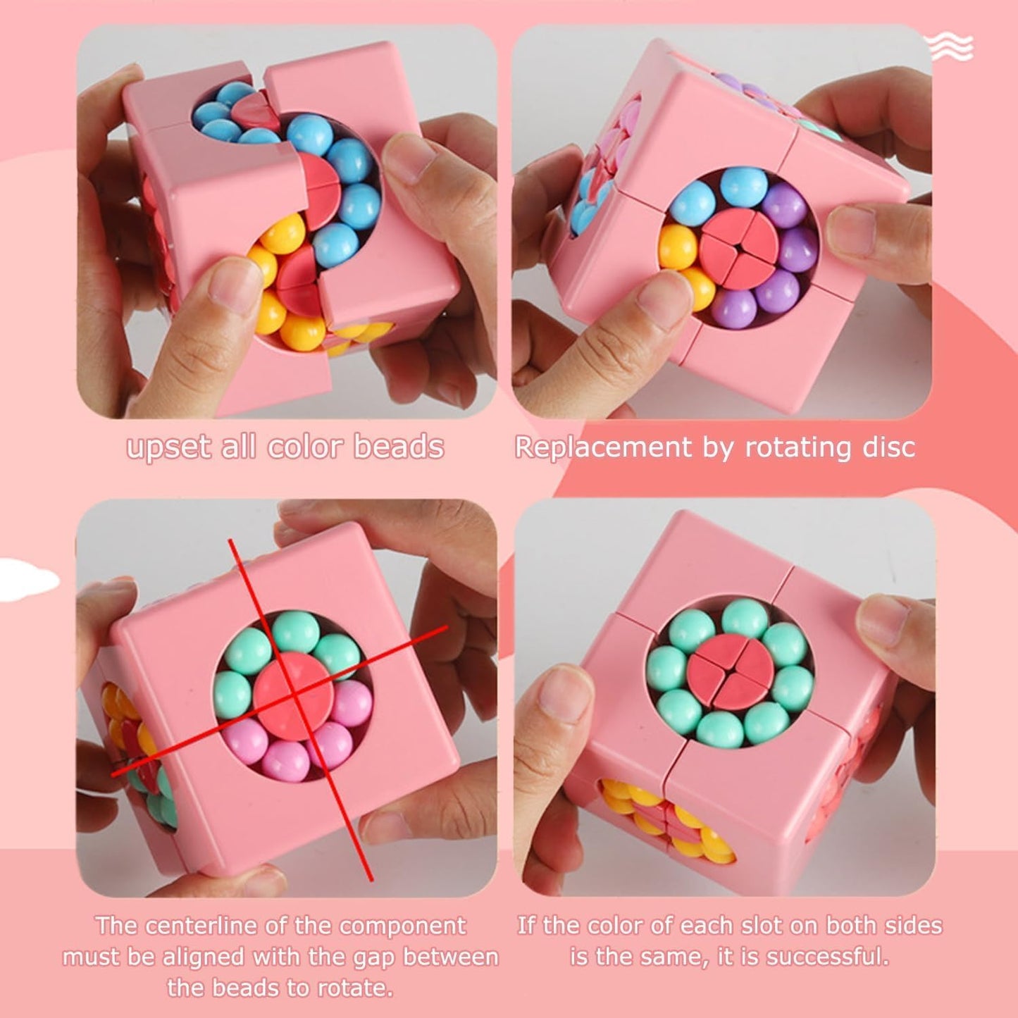 YUDANSI Magic Bean Puzzle Toy, Rotating Magic Bean & Fidget Cube 2-in-1, Rotating Magical Cube Fidgets Gift for Kids Boys Girls Age 3+, 5-7, 8-12, Brain Teaser Fingertip Toys for Teens Adults
