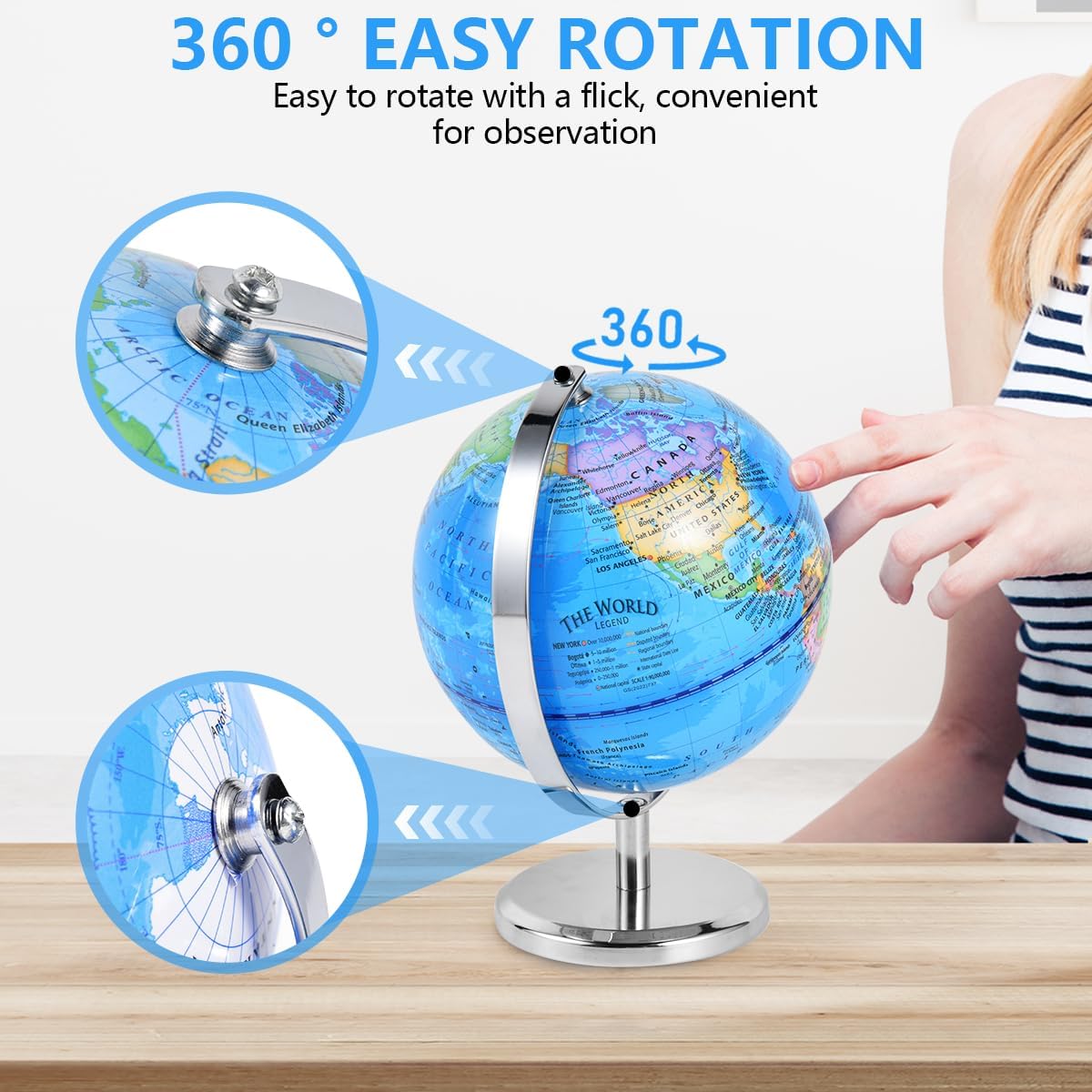 KISEER 6 Inch World Globe Rotating Earth Spinning Globe with Heavy Metal Stand for Kids Geography Classroom Education or Office Home Decorations