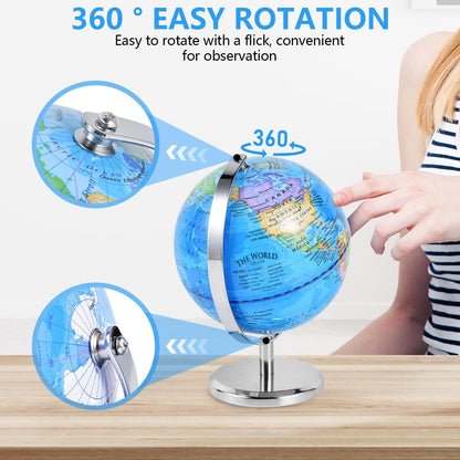 KISEER 6 Inch World Globe Rotating Earth Spinning Globe with Heavy Metal Stand for Kids Geography Classroom Education or Office Home Decorations