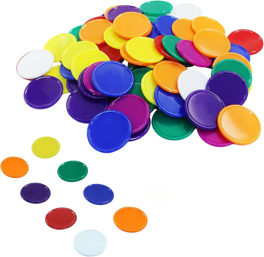 Zorfeter 400 PCS Plastic Learning Counters, 7 Colors Bingo Chips 1 Inch Poker Chips Educational Counting Discs, Markers Chips for Math Practice