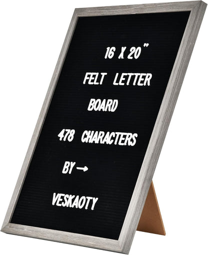 Felt Letter Board with 478 Letters, Numbers & Symbols - 16 x 20 inch Large Changeable Message Board with Wooden Frame Wall Mount Hook,2 Canvas Bags,Wood Stand (Black Board & Wood Frame)