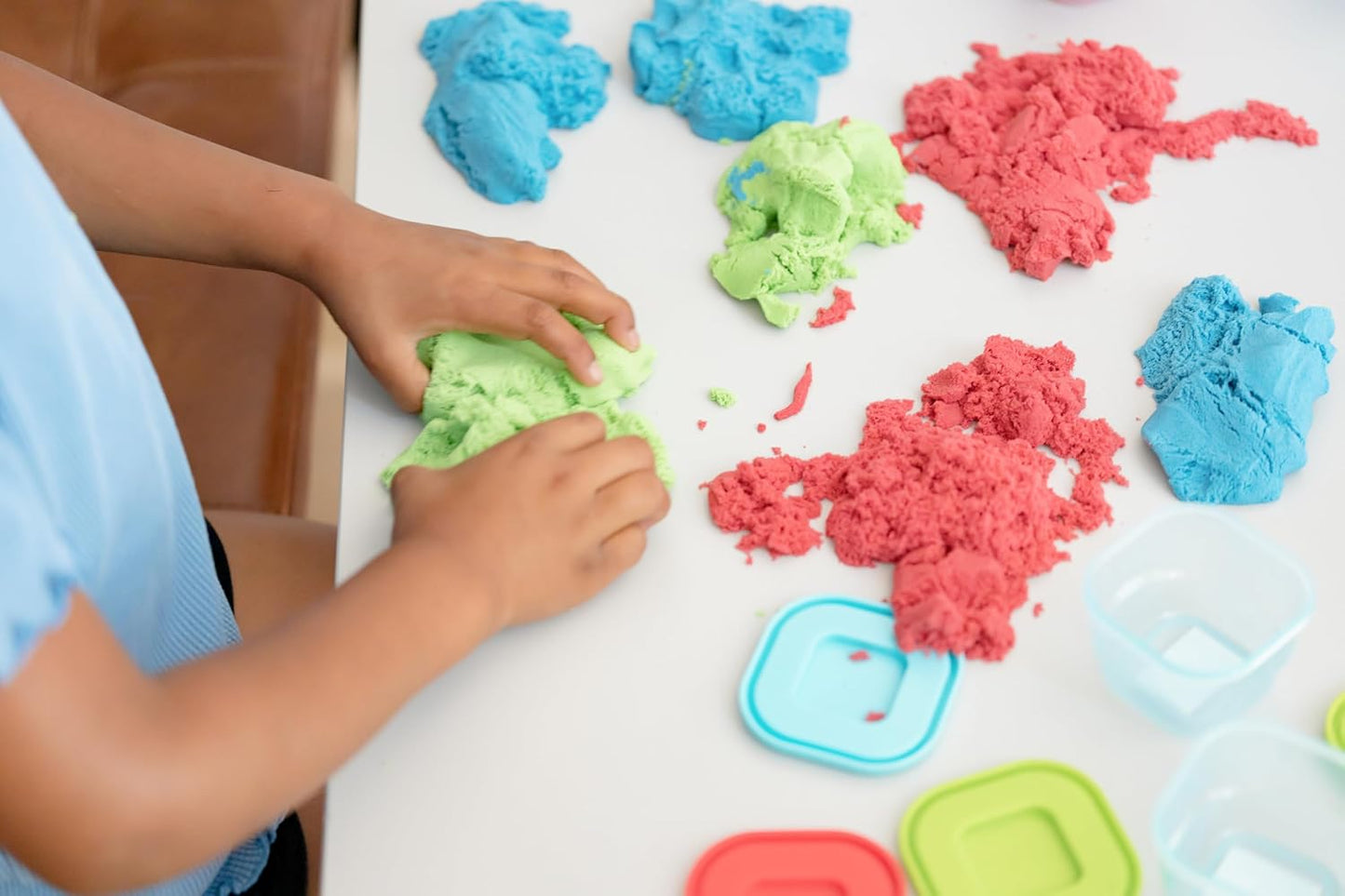 Chuckle & Roar Grand Sand Play Sand - Red, Blue & Green, Ages 3+, Pack of 3 - Never Dries, Sensory Bin Filler - Works Under Water, Sensory Table Filler - Stretch, Mold & Cut