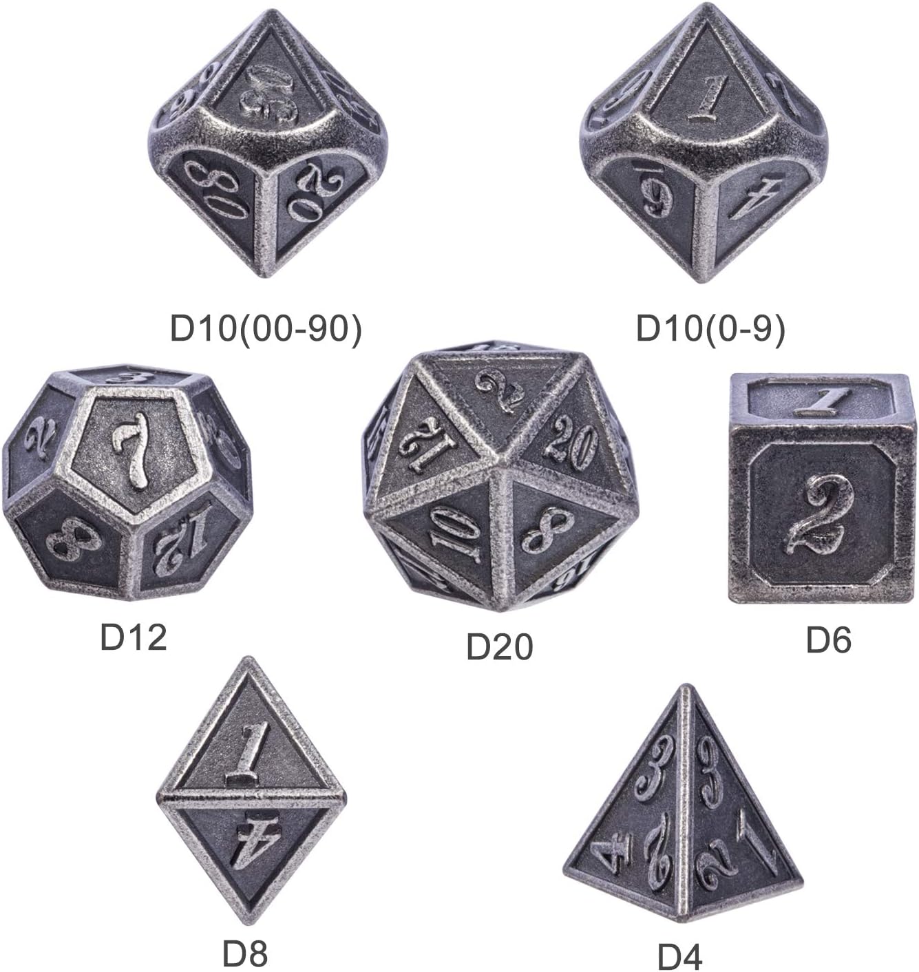 DnDnD Heavy Polyhedral Metal Dice Set with Metal Box, 7-die Shiny Blue Surface with Golden Number for RPG,Dungeons and Dragons,Pathfinder,Shadowrun,D&D,Role Palying Game and Math Teaching - Colors A