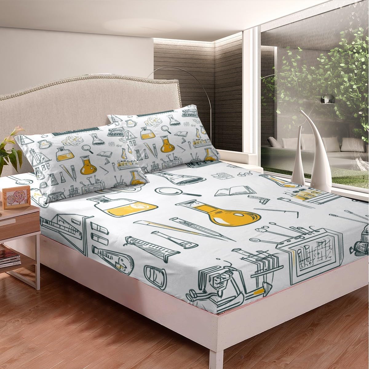 Erosebridal Chemistry Lab Fitted Sheet Twin Size Chemical Equation Bed Sheets for Boys Girls Chemical Elements Science Theme Bed Set Teens Kids Science Students Bedding Set School Dorm Room Decor