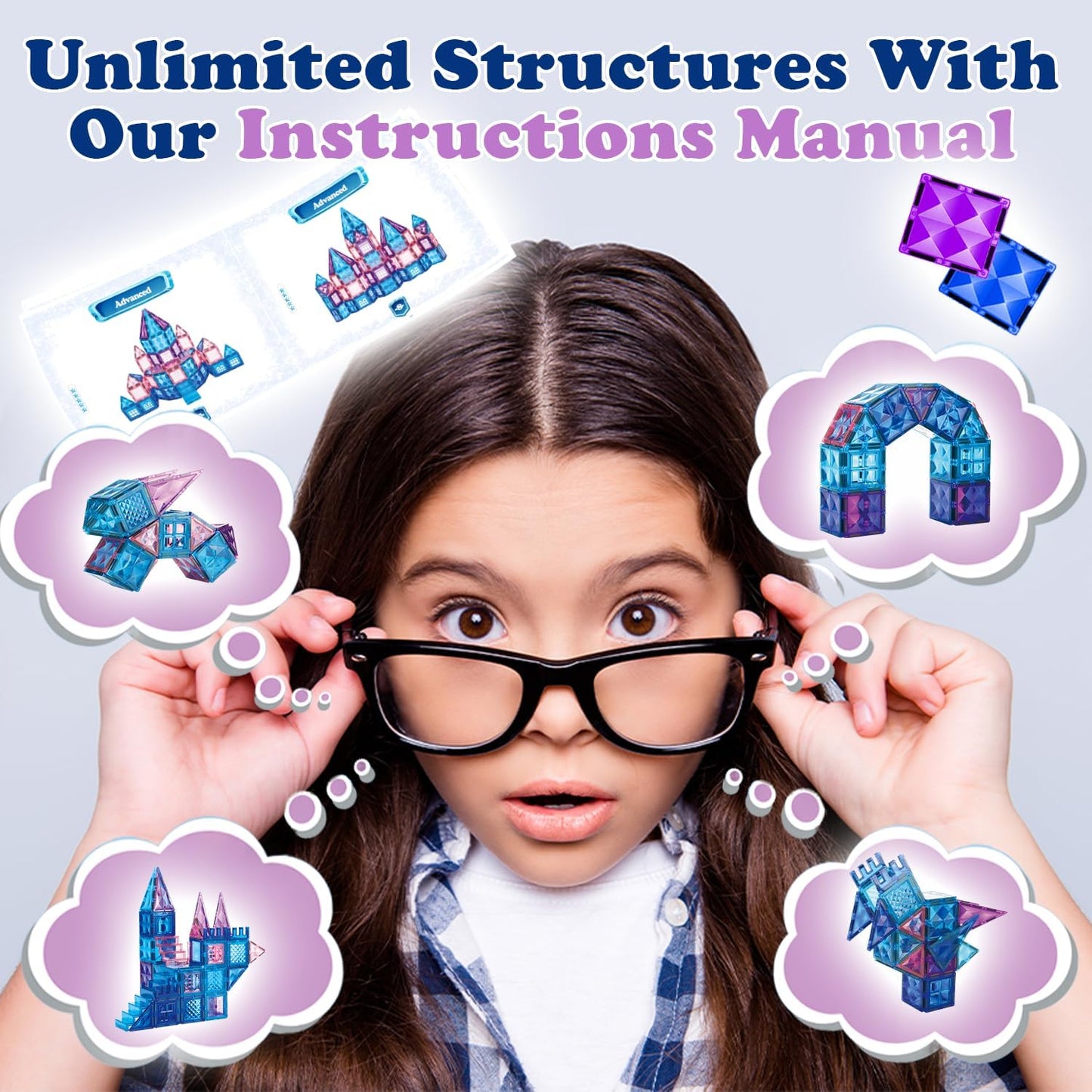 Little Pi 104pcs Frozen Princess Castle Magnetic Tiles Building Blocks - 3D Diamond Blocks, STEM Educational Toddler Toys for Pretend Play, 4 Year Old Girl Birthday Gifts Kids Ages 3 5 6 7 8 - Pink