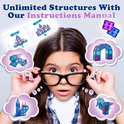 Little Pi 104pcs Frozen Princess Castle Magnetic Tiles Building Blocks - 3D Diamond Blocks, STEM Educational Toddler Toys for Pretend Play, 4 Year Old Girl Birthday Gifts Kids Ages 3 5 6 7 8 - Pink