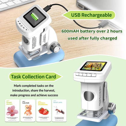 Microscope for Kids, 1200X Kids Microscope Pocket Portable Microscopes with Photo and Video Function, Mini Handheld Digital 2" Screen Rechargeable Student Edu Science Microscopes for Kids 6-7 8-12