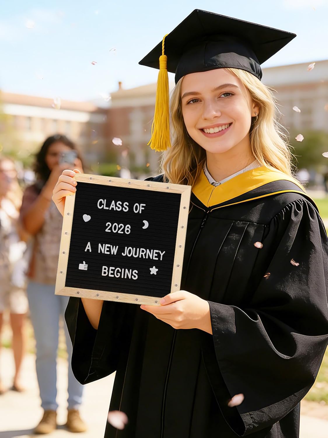 Changeable Felt Letter Board with LED Lights - 10×10" Message Custom Signs & Wood Stand & 450 Letters, Poster Board for Baby/Pregnancy Announcement/Classroom Wall Graduation Decor Gifts, Camel