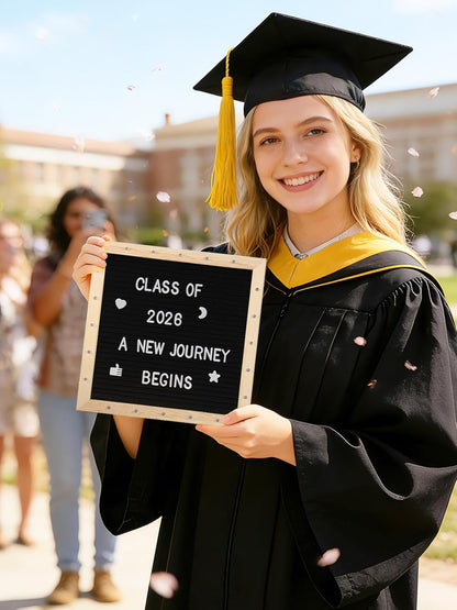 Changeable Felt Letter Board with LED Lights - 10×10" Message Custom Signs & Wood Stand & 450 Letters, Poster Board for Baby/Pregnancy Announcement/Classroom Wall Graduation Decor Gifts, Camel