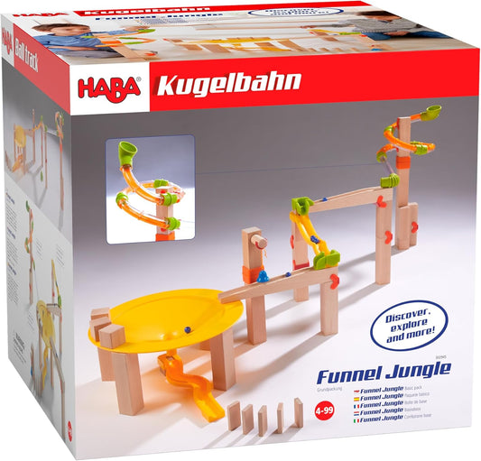 HABA Wooden Marble Run Ball Track Building Set for 4-10 Year Olds, STEM Toy with 49-Piece Wooden Track and Marbles, Montessori Toys for 4 Year Olds