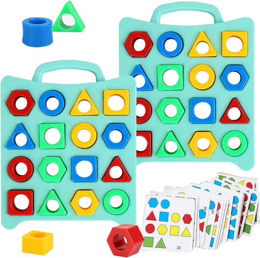 Educational Toys for 3+Year Old Boys Girls, Sorting Toys for Toddlers, Educational Color Recognition Shape Sorter, Learning Puzzles, Family Game(Contains 2 Game disks, 32 Geometries, and 30 Cards)