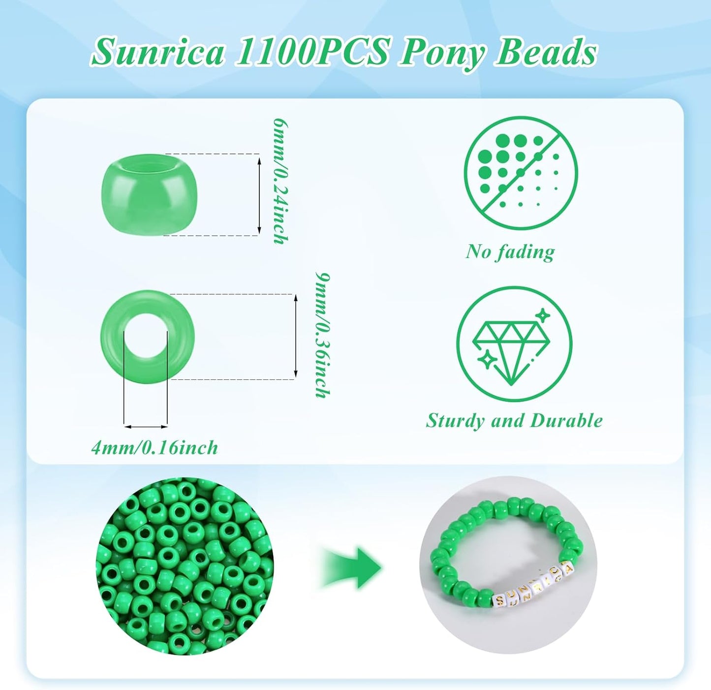 1100Pcs Red Pony Beads 6x9mm Large Hole Plastic Hair Beads for Braids, Kandi Bracelets, Keychains, Jewelry Making