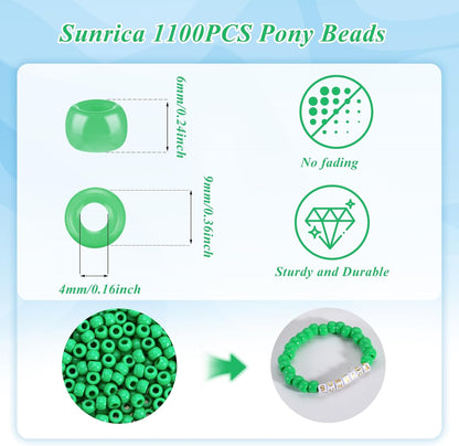 1100Pcs Red Pony Beads 6x9mm Large Hole Plastic Hair Beads for Braids, Kandi Bracelets, Keychains, Jewelry Making