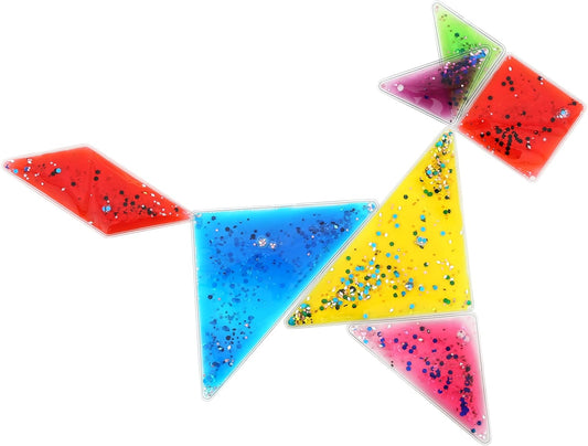 Fun and Function Busy Fingers Tangram Gel Puzzle - Geometric Shape Puzzle Pieces - Gel Filled Pattern Blocks - Sensory Pad Block Puzzle/Tangram Puzzle for Kids Ages 3+