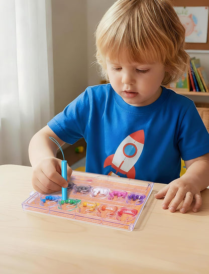 Wood Grain Magnetic Color & Number Maze – Montessori Toddler Wooden & ABS Puzzle Board with Secure Screwed Panel, Educational Color Matching & Counting Toy for Kids Ages 3+(Natural)