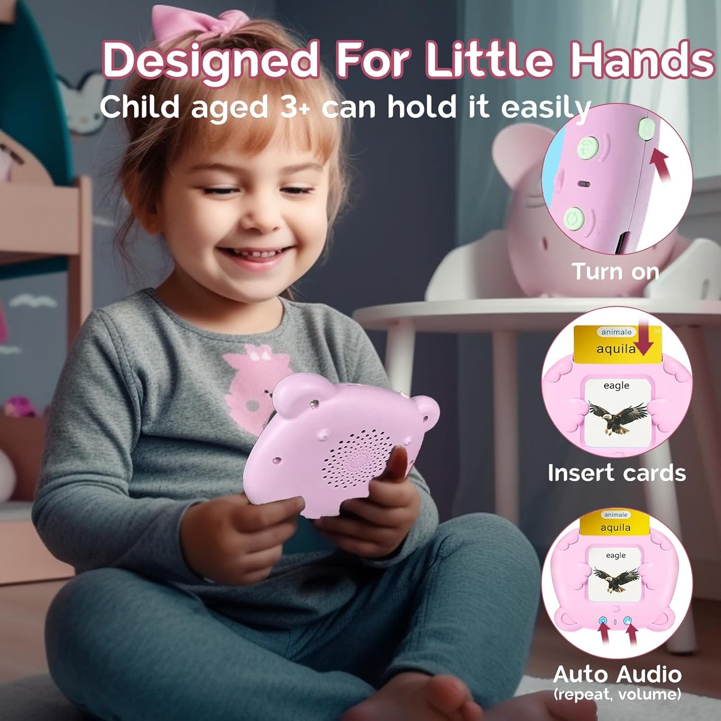 Bilingual English Flash Cards - Korean Talking Flash Cards, 510 Sight Words 31 Themes, Pocket Speech for Toddlers 3-12, Autism Sensory Toys, Preschool Learning Activity (Korean, Pink)