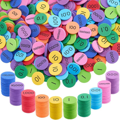 CRASPIRE 300Pcs Place Value Disks Foam EVA Decimals to Whole Numbers Counting Chips 1 Inch Mini Round Flat Color-Coded Manipulatives Math Learning Counters Discs for Elementary School Math Supplies