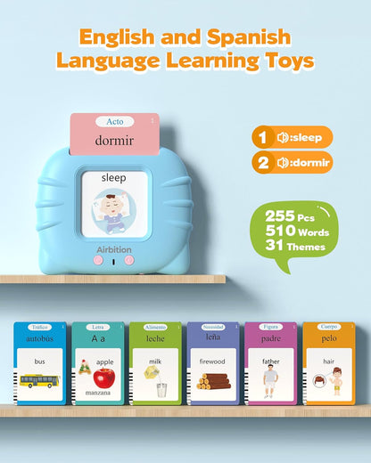 Airbition Talking Flash Cards for Toddlers 1 2 3 4 Year Olds, Montessori Language Learning Toys with 224 Words, Pocket Speech Therapy Toys, and Speech Development Educational Playthings for Children