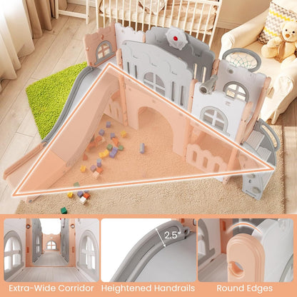 Costzon 8 in 1 Toddle Slide Playset, Freestanding Kids Slide w/Tunnel, Basketball Hoop, Toddler Climber Slide Playset Indoor Playground for Kids 1-3 w/Storage Space, Gifts for Boys Girls (Blue)