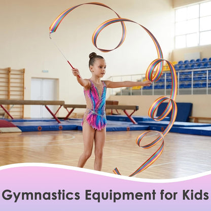YGEOMER Ribbon Wands, 12pcs Rainbow Gymnastics Ribbons for Kids, Twirling Dance Sticks for Artistic Dancing, Talent Shows & Birthday Party Props