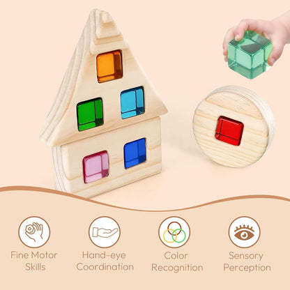 Woodtoe Large Building Blocks for Toddlers, Montessori Toys for 1 2 3 Year Old Boy Girl, No Choking Hazard Toys for Age 2-4 Kids Baby, Rainbow Acrylic Block Set, Sensory Birthday Toy Gifts for Kid