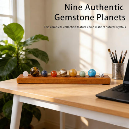 Runyangshi Nine Planets Solar System Model Crystal Ball - Natural Crystal Gemstone Marble Space Home Desk Decoration - Creative Gifts