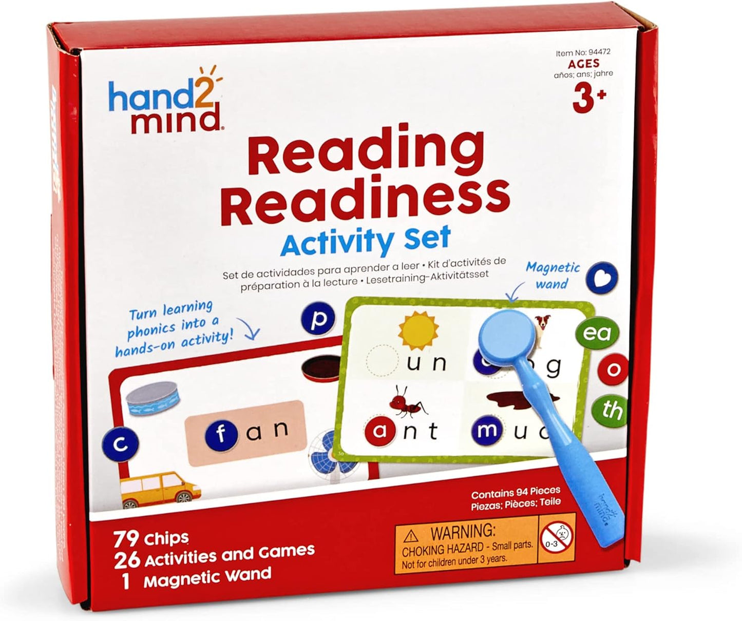 hand2mind Reading Readiness Activity Set, Magnetic Wands and Chip Set, Learn to Spell for Kids, Spelling Toys, CVC Words for Kindergarten, Learning Letters, Science of Reading Manipulatives