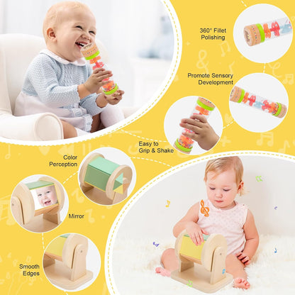 Adena Montessori Play Kit for 13-18 Month Baby,8 in 1 Toy,Colorful Stacking&Nesting Cup,Coin Bank,Coins,Carrots Lid,Carrots,Posting Lid,Flexble Stacker,Bead Kit,Shape Puzzle,Pound&Tap Hammer Bench