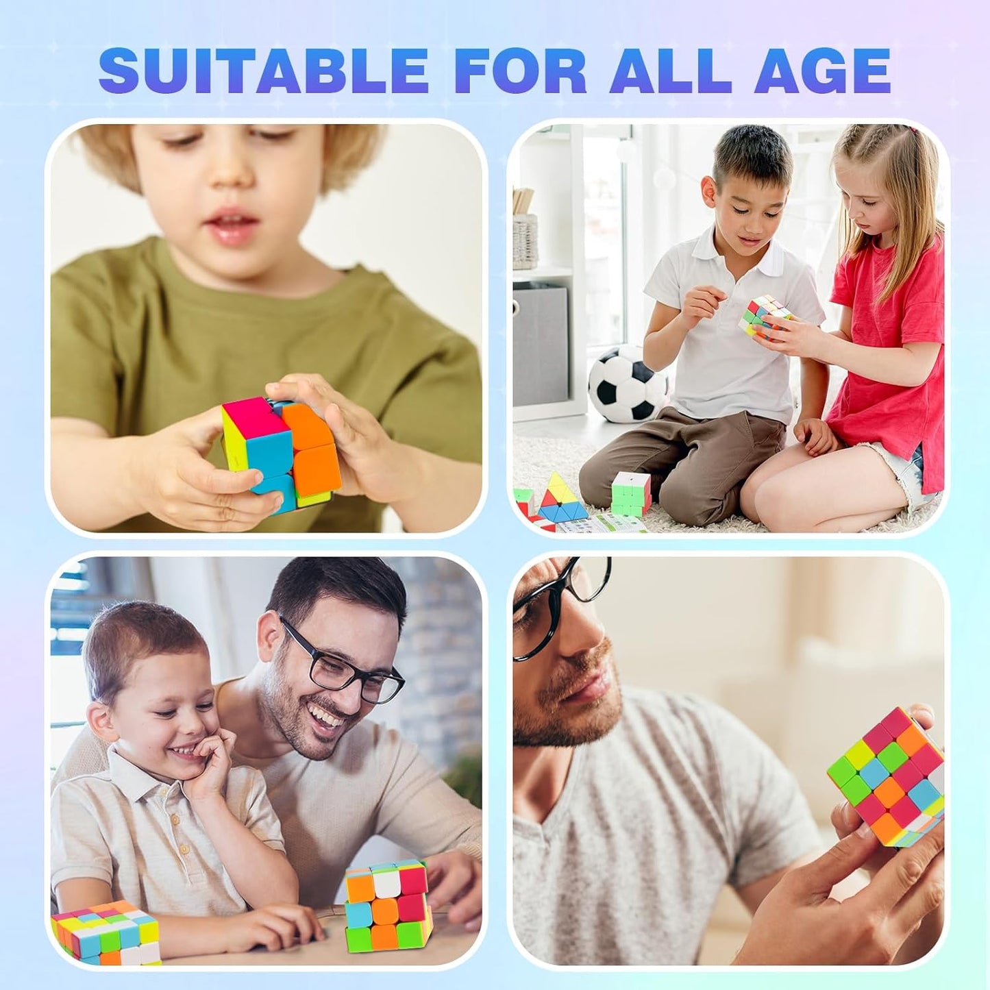 AuntyFey Speed Cube Set, 5 Pack Speed Magic Cube with Speed Cube 3x3, 2x2, 4x4, Pyramid Megaminx Stickerless Cube for Kids Toddlers Adults, Puzzle Cube Set for Kid