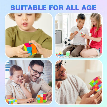 AuntyFey Speed Cube Set, 5 Pack Speed Magic Cube with Speed Cube 3x3, 2x2, 4x4, Pyramid Megaminx Stickerless Cube for Kids Toddlers Adults, Puzzle Cube Set for Kid