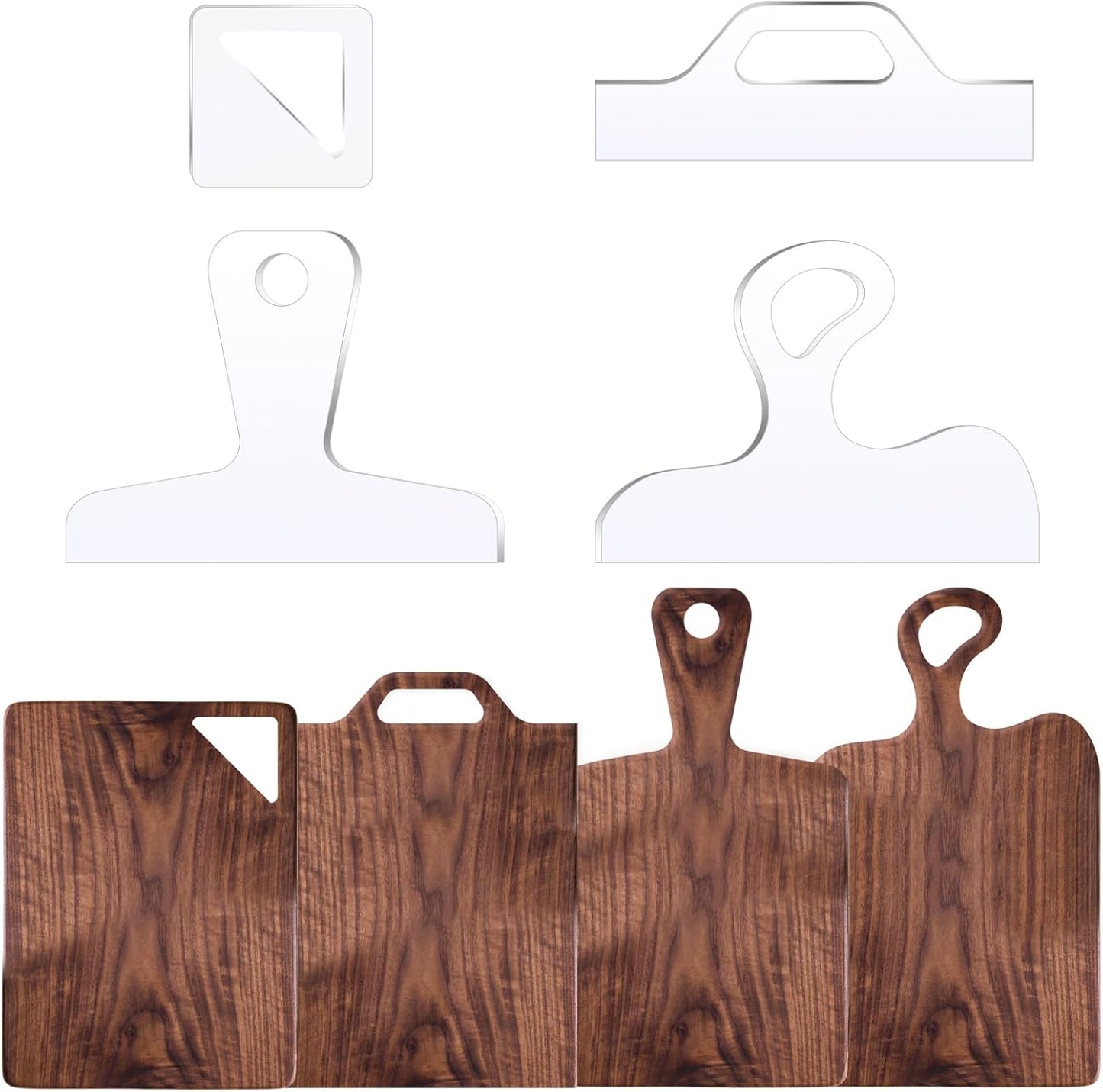 Router Templates, 4pcs Acrylic Charcuterie Board Handle Template, LYMOI Clear Cut Board Thick Handle Template, Angled Curvy Tracing Stencils Cut Guide Tools for Kitchen Woodworking. (Style 1)
