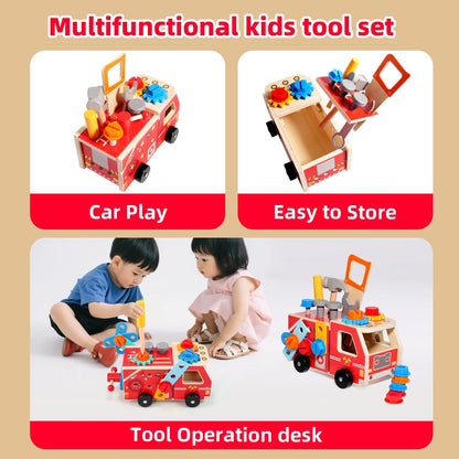 GAIETYDIY Toddler Tool Set - 33 PCS Wooden Kids Tools with Box/Bench/Tool House, Montessori Educational Pretend Play Preschool Toys Gifts for 3 Year Old Boy Girl Kids, STEM Fine Motor Skills Tool Set
