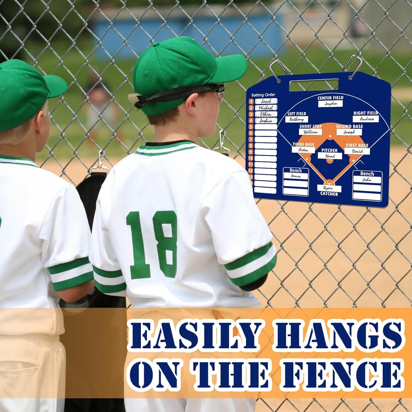 1+44PCS Baseball Coaching Board for Dugout, Dry Erase Lineup Board Softball Clipboard for Coach/ 30 Name Strip/ 10 Number Blocks/ 2 Marker/ 2 Buckle