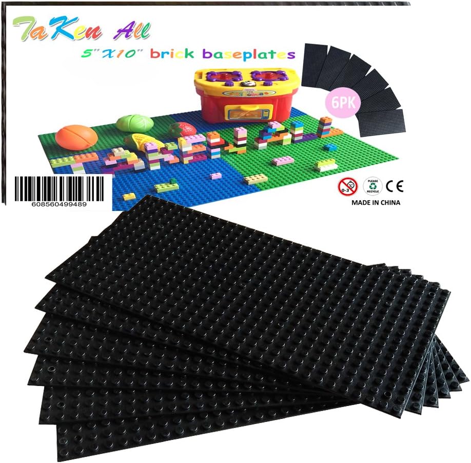 Taken All Building Bricks Block Base Plates - Black 6 Pack of 5 x 10" Baseplates - Tight Fit with Major Brick Sets