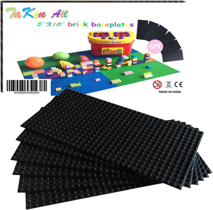 Taken All Building Bricks Block Base Plates - Black 6 Pack of 5 x 10" Baseplates - Tight Fit with Major Brick Sets