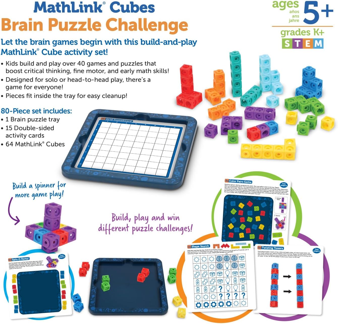 Learning Resources MathLink Cubes Kindergarten Math Activity Set Sea Adventures! - 115 Pieces, Age 5+, STEM Teaching Toys, Kindergartner Games