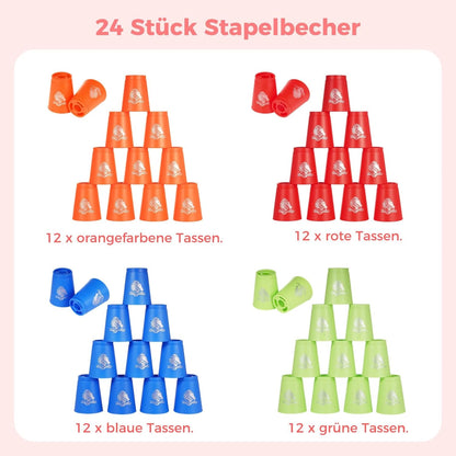 yeesport 48 PCS Sport Stacking Cups with Horse Pattern, Sport Training Game for Challenge Competition, Plastic Stacking Cups, Classic Family Game for Youth and Adults, Red+Blue+Green+Yellow