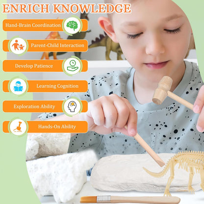 Archaeological Excavation Tools for Kids: 3 Sets Dinosaur Fossil Digging Kits with Mini Hammer Chisel Brush Scraper and Magnifier Science Kits for Dino Eggs and Gem Dig