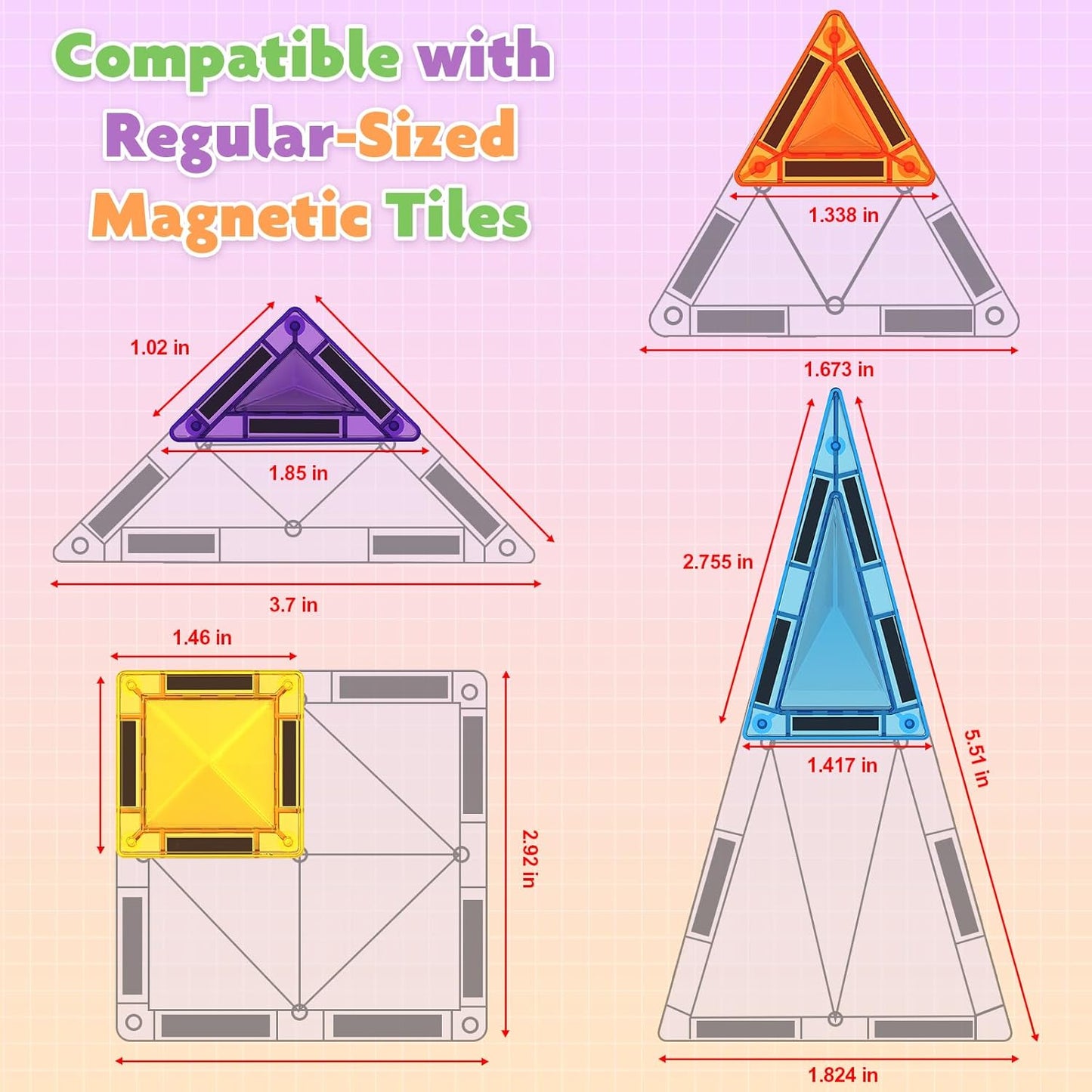 Mini Magnetic Tiles, 40 PCS Travel Magnetic Tiles with Tin, Micro Magnet Travel Toy Portable for Kids Age 3+, STEM Educational Building Set Construction Toys, Boys Girls Toddlers Birthday Gifts