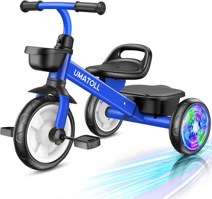 Umatoll Tricycle for Toddlers 2-5 Year Old, Ajustable Toddler Bike Outdoor Toys, Birthday Gift for Girl Age 2-4, Trike with Light up Wheels