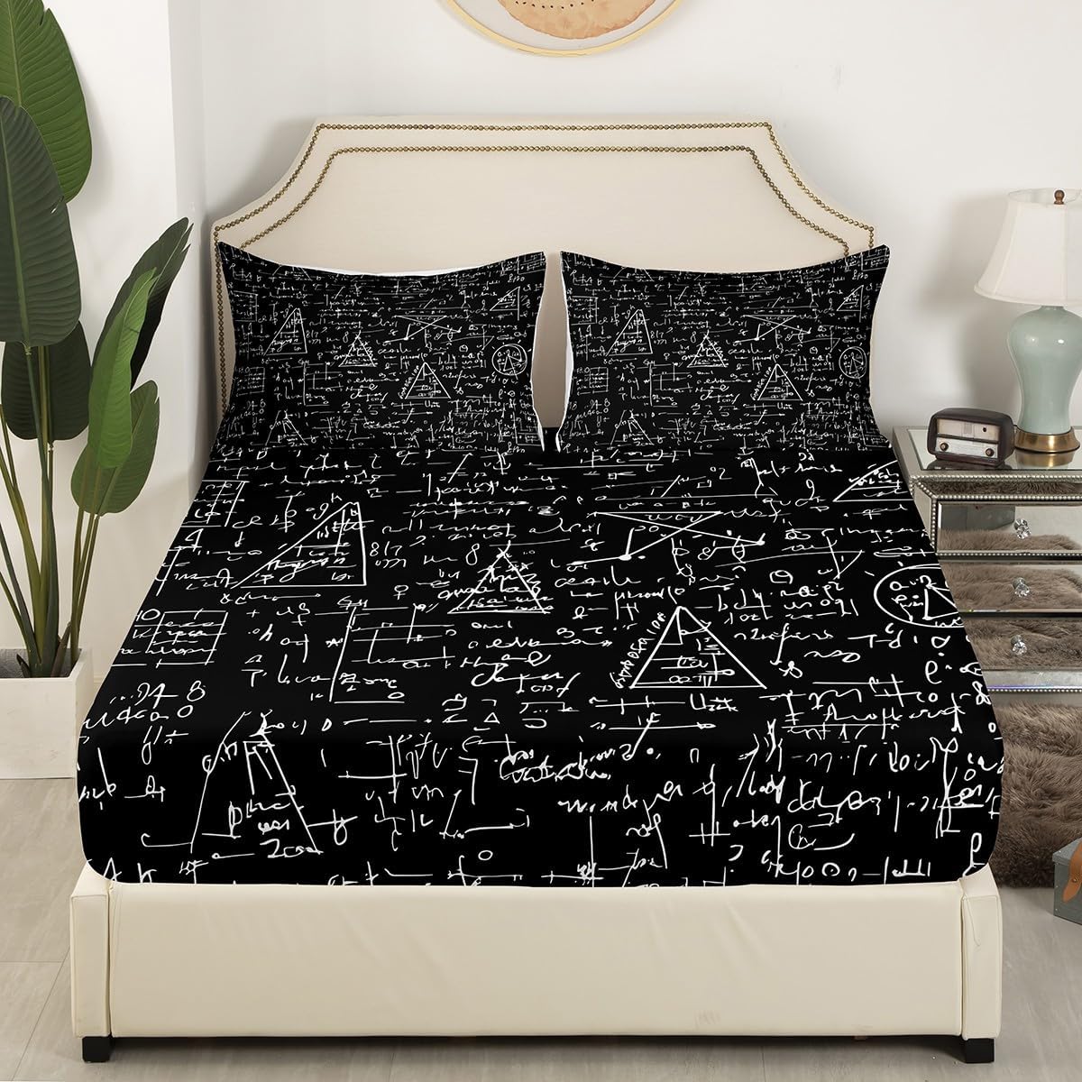 Erosebridal Science Theme Bed Sheets Set Full Size for Boys Girls Chemistry Periodic Table Print Sheet Set Chemical Subject Theme Sheets Teens Kids Math Science Atyle Fitted Sheet 4 Pcs